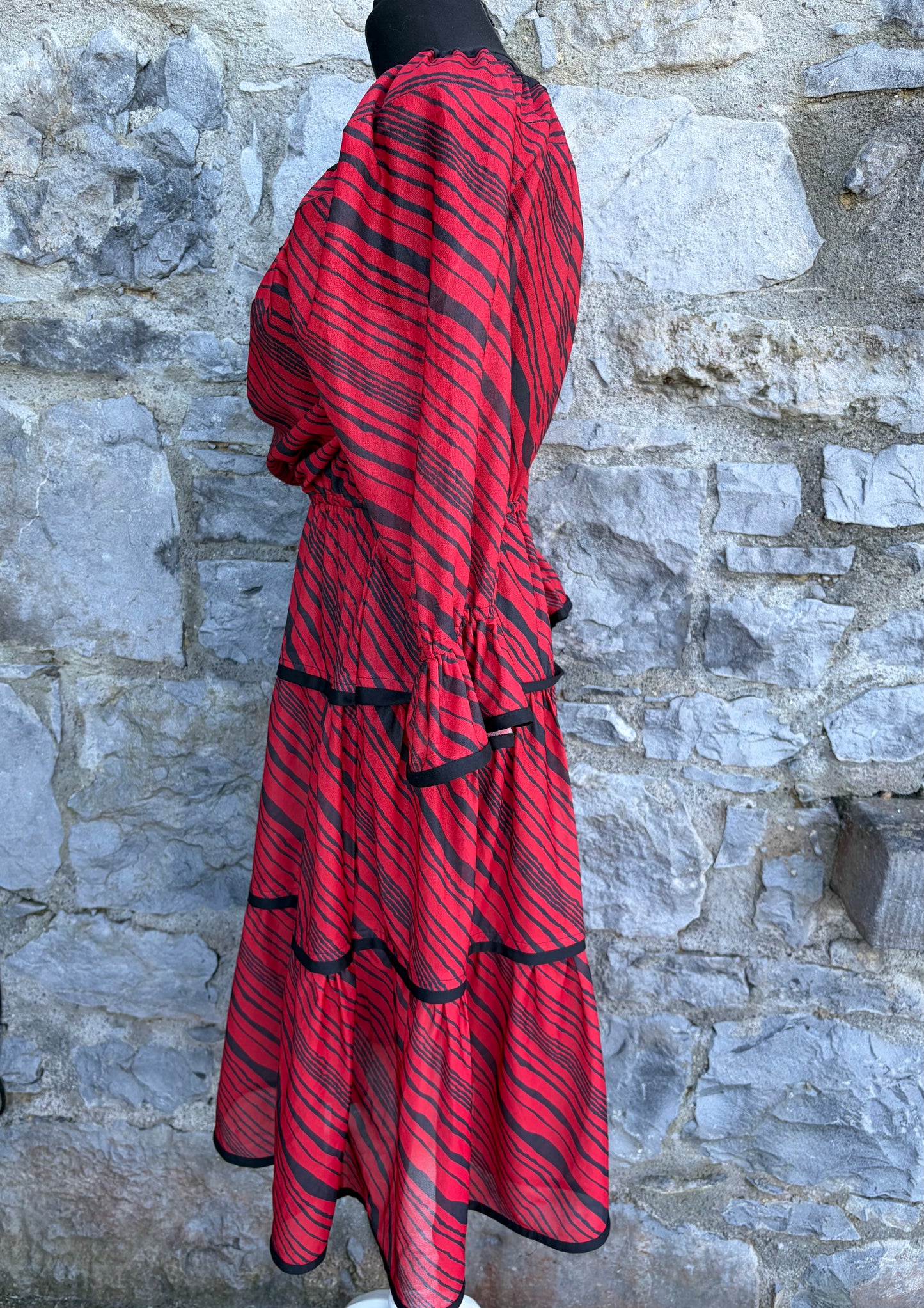 80s red&black tiered dress uk 12