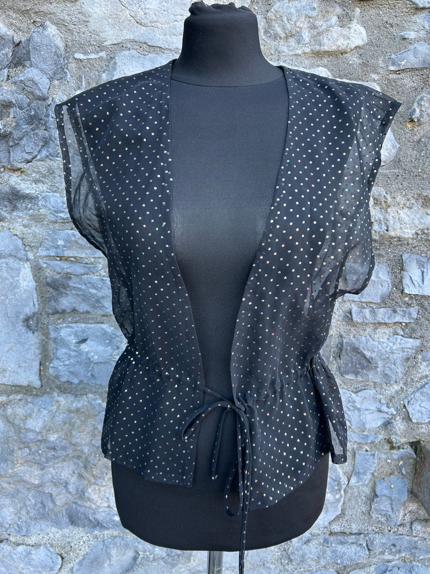 80s gold dots black sheer top uk 8-12