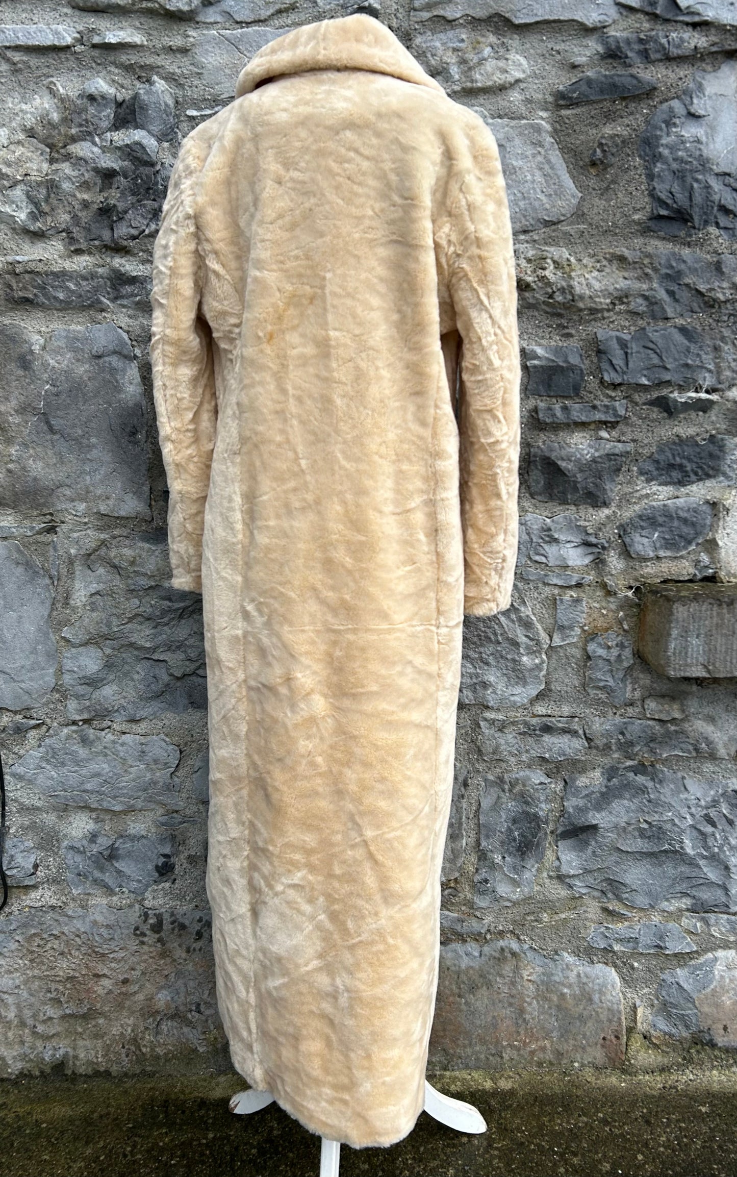 Y2K cream long faux fur coat uk 10