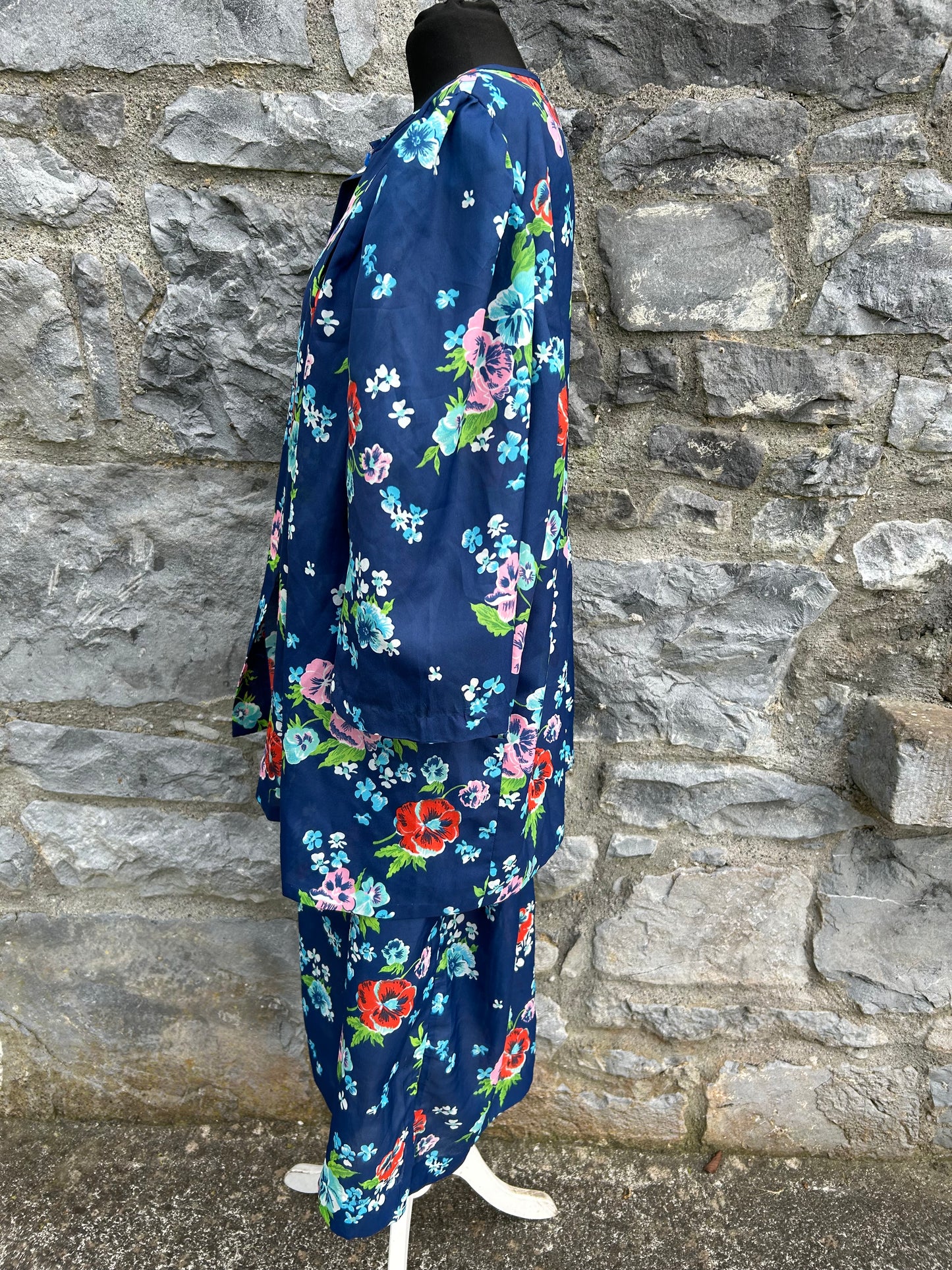 90s blue floral dress&open jacket uk 16-18