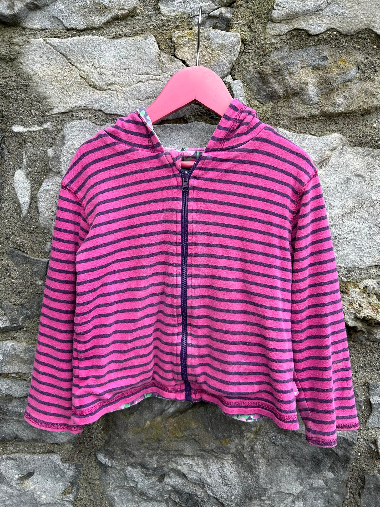 Reversible stripy&floral hoodie   4y (104cm)