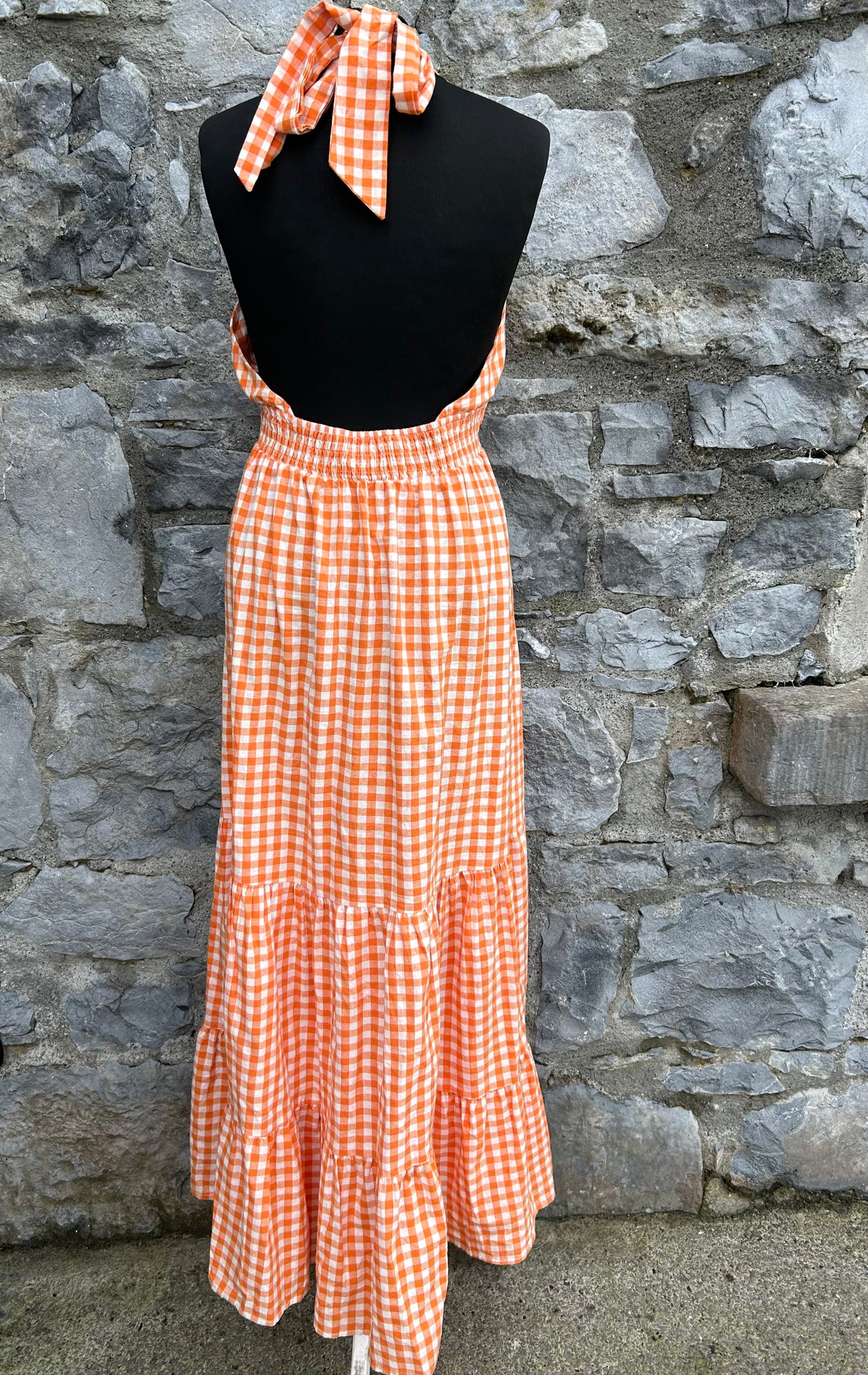 Orange check maxi dress uk 10-12