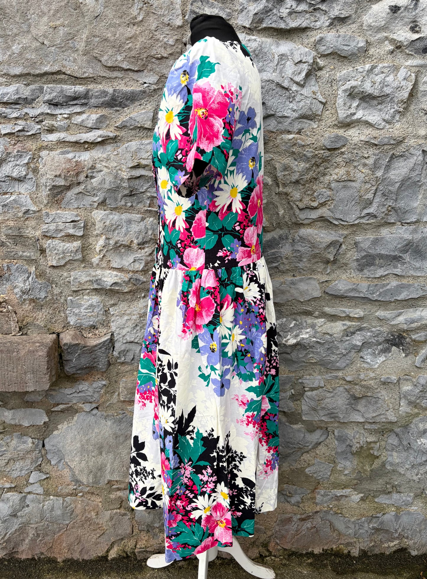 80s colourful flowers white dress uk 6-8