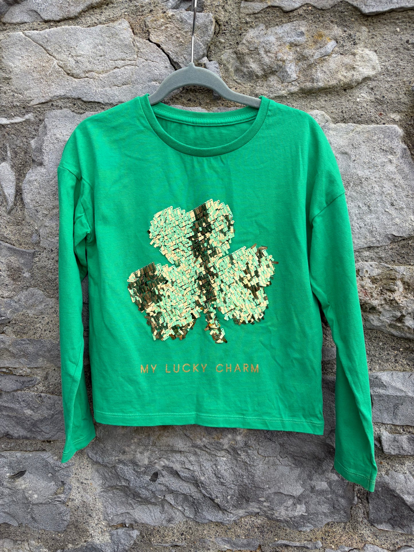 Sequin clover green top  8-9y (128-134cm)