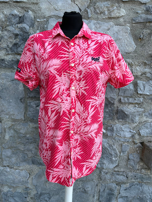 Pink palm leaves shirt  Medium