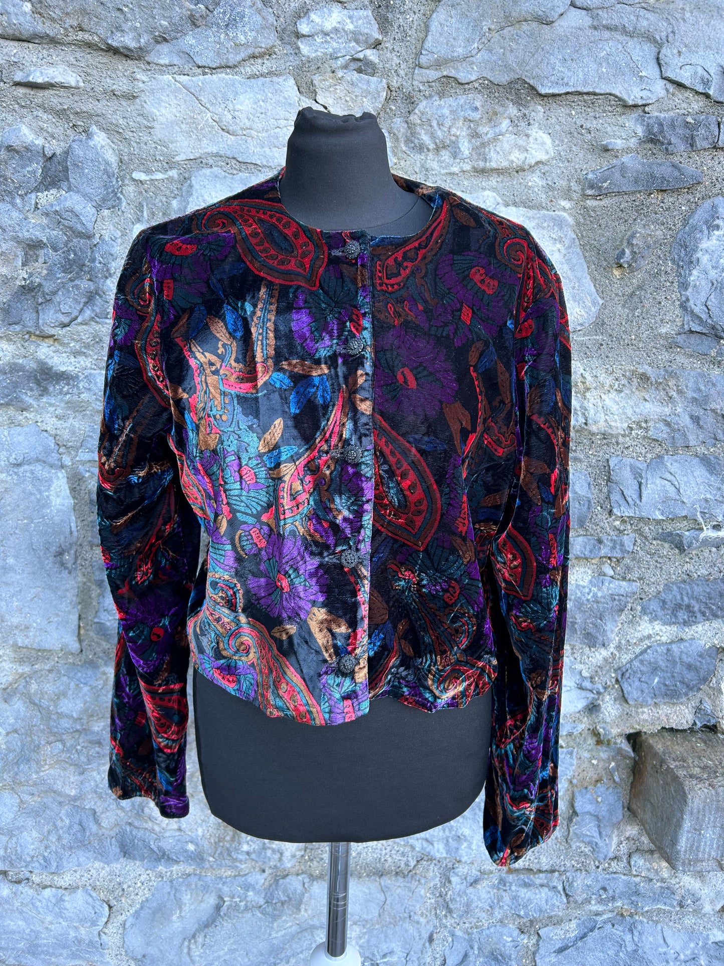 80s floral velour jacket uk 12