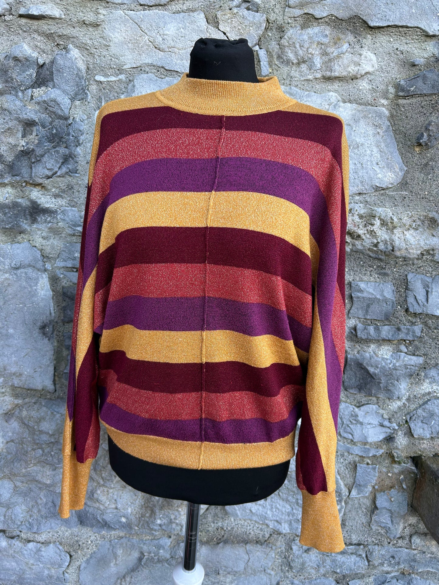 Maroon&mustard sparkly stripy jumper uk 12