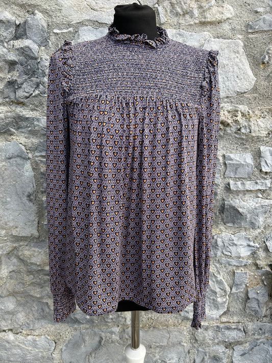 Smocked Yoke Printed Top French Navy, Dainty Heart uk 10
