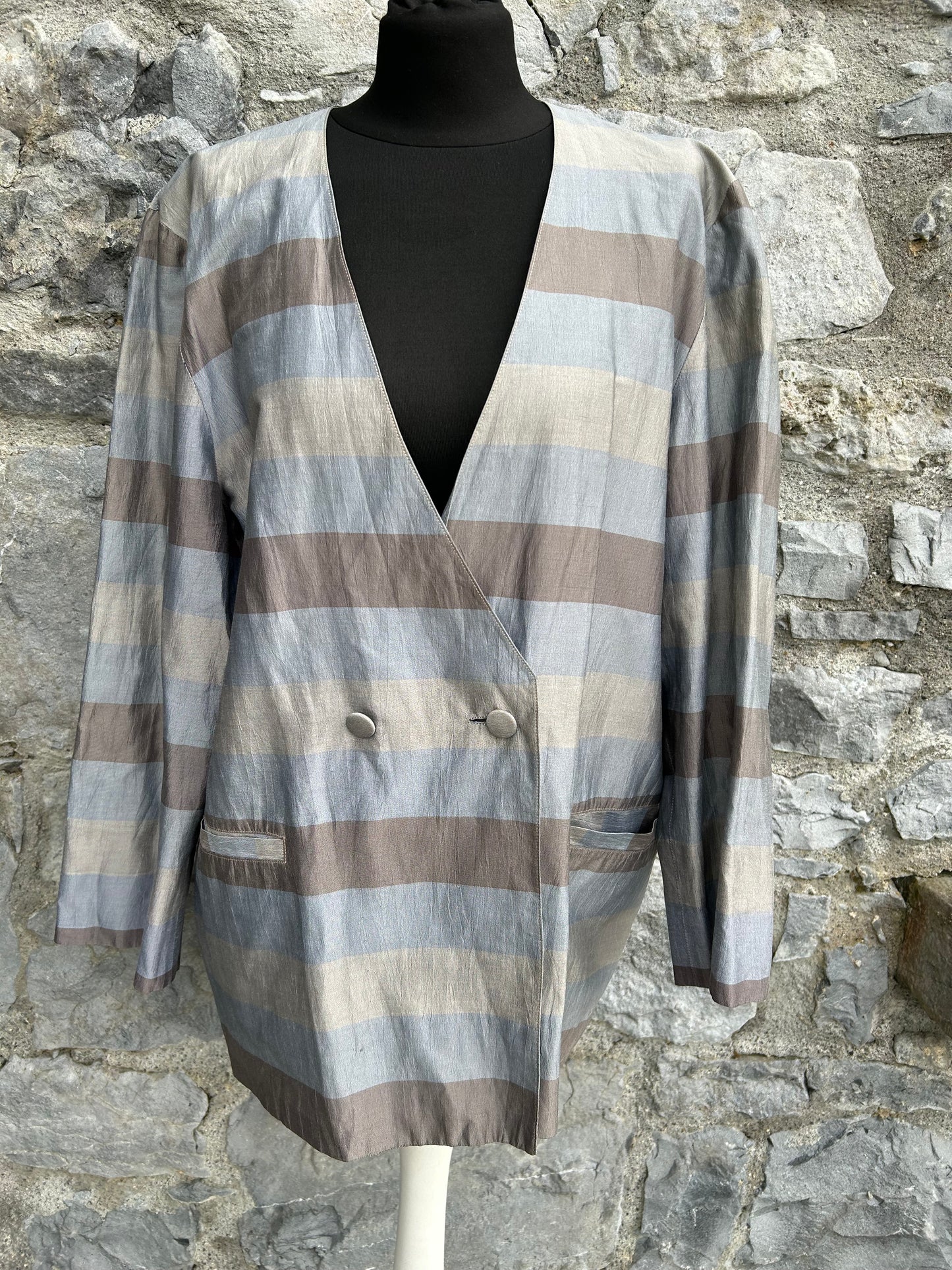 80s grey stripy blazer uk 16-18