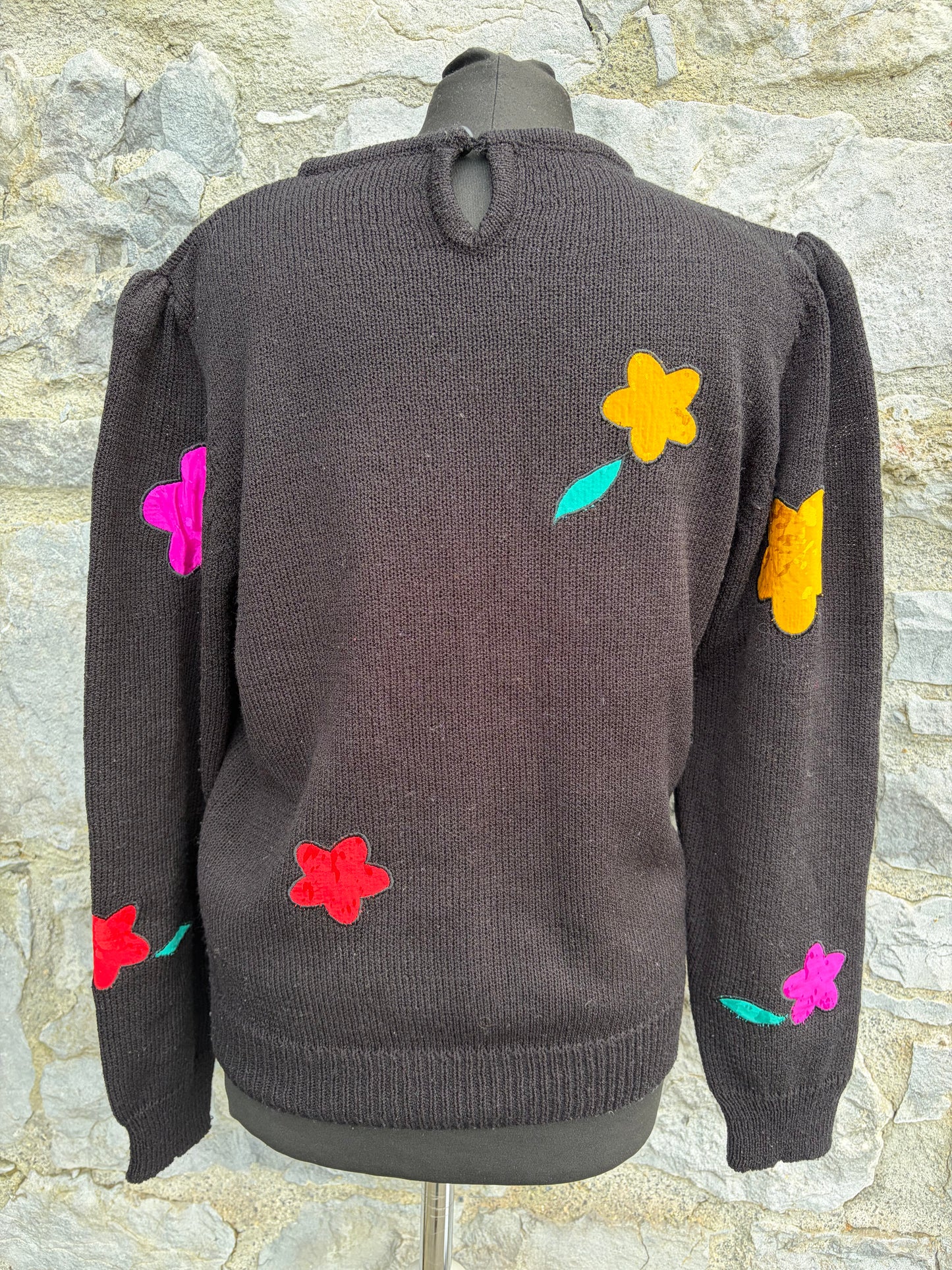 80s flowers black jumper uk 10-12
