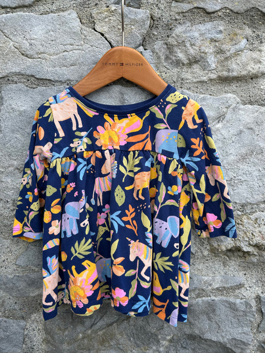 Colourful animals navy dress   6-9m (68-74cm)