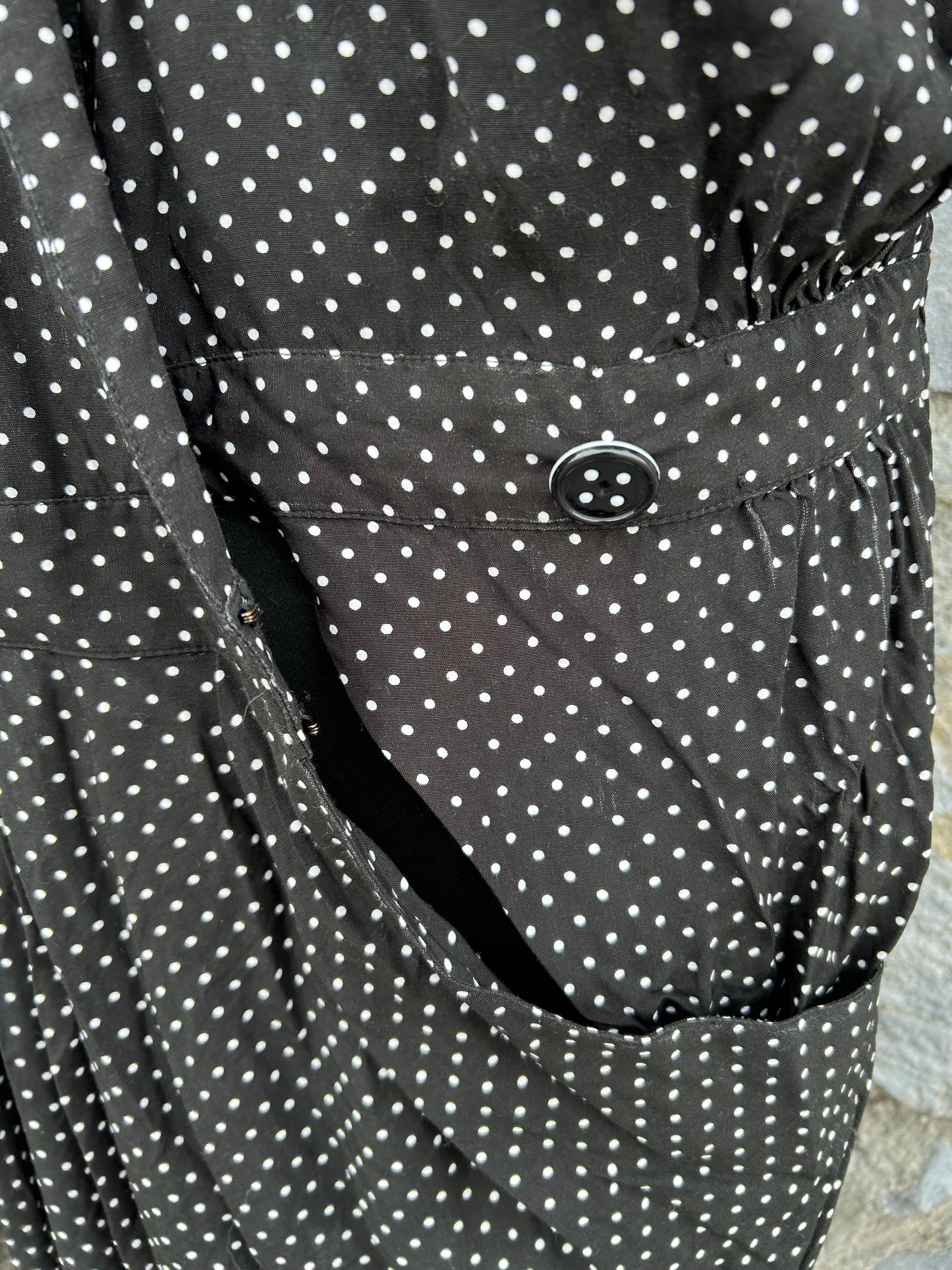 80s black spotty fix wrap dress uk 14