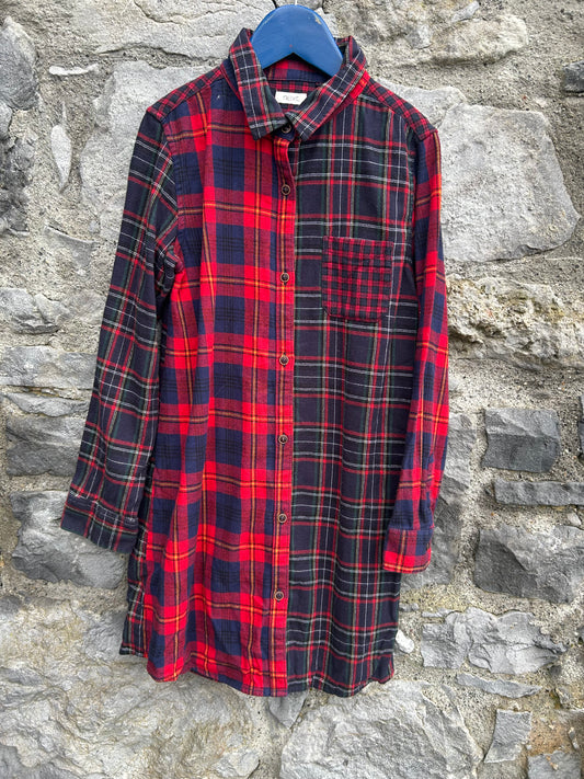 Red&navy check patchwork dress  8-9y (128-134cm)