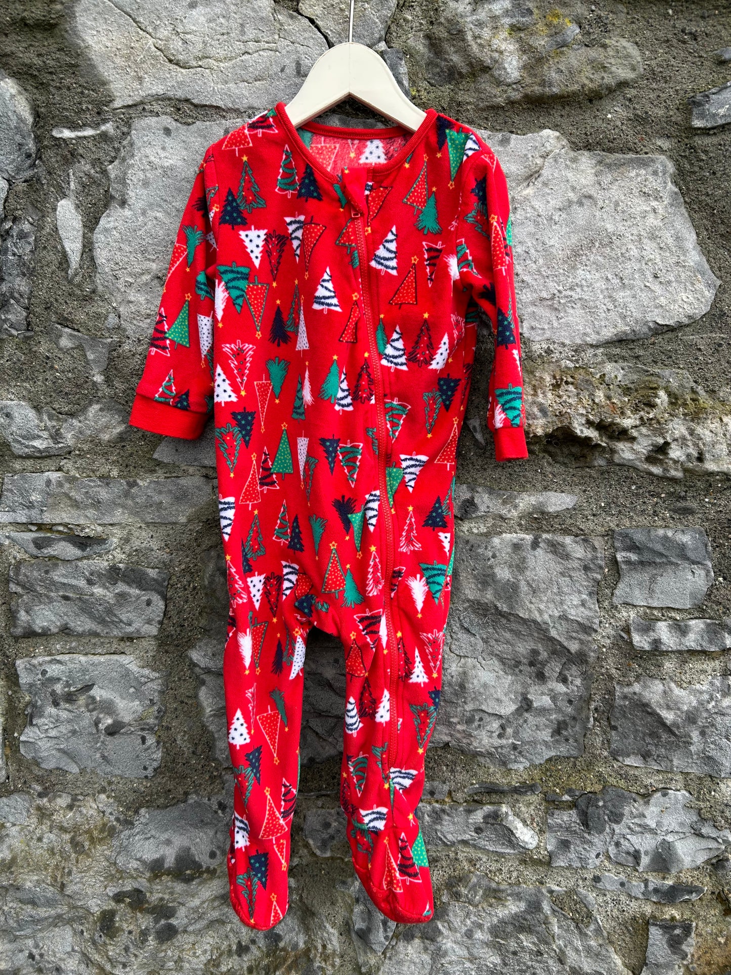 Christmas trees red fleece onesie 12-18m (80-86cm)