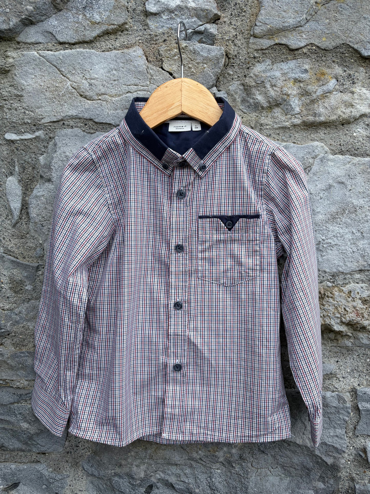 Navy&maroon check shirt  4y (104cm)