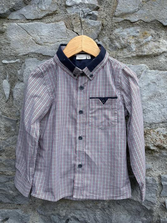 Navy&maroon check shirt  4y (104cm)
