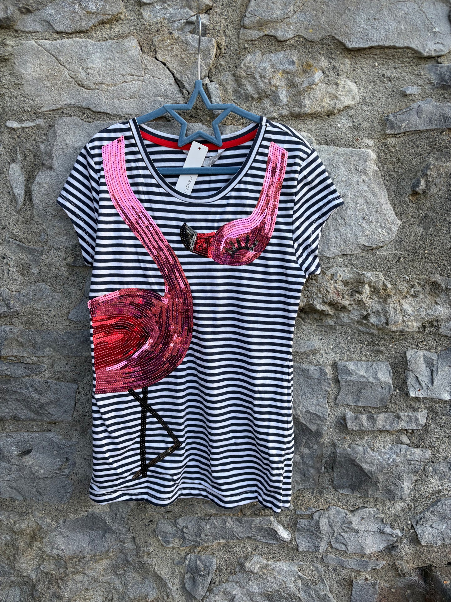 Sequin flamingo stripy T-shirt 11y (146cm)