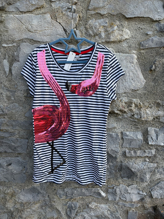 Sequin flamingo stripy T-shirt 11y (146cm)