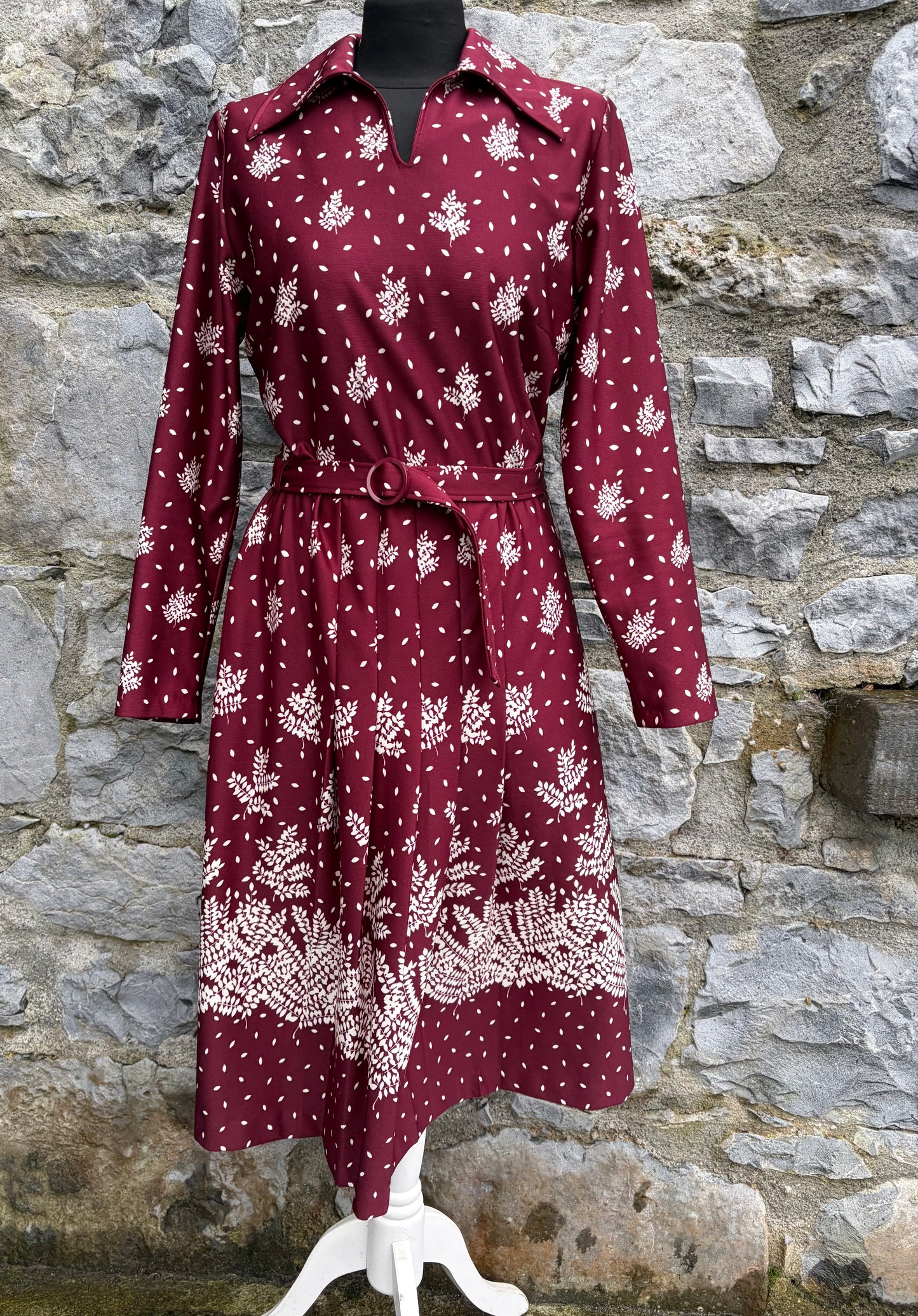 80s Maroon leaves dress uk 10