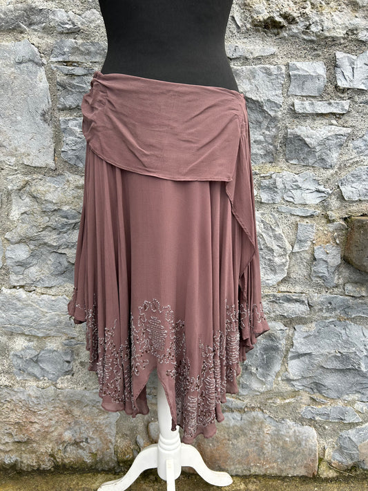 Brown sequin embroidered hem silk skirt uk 10
