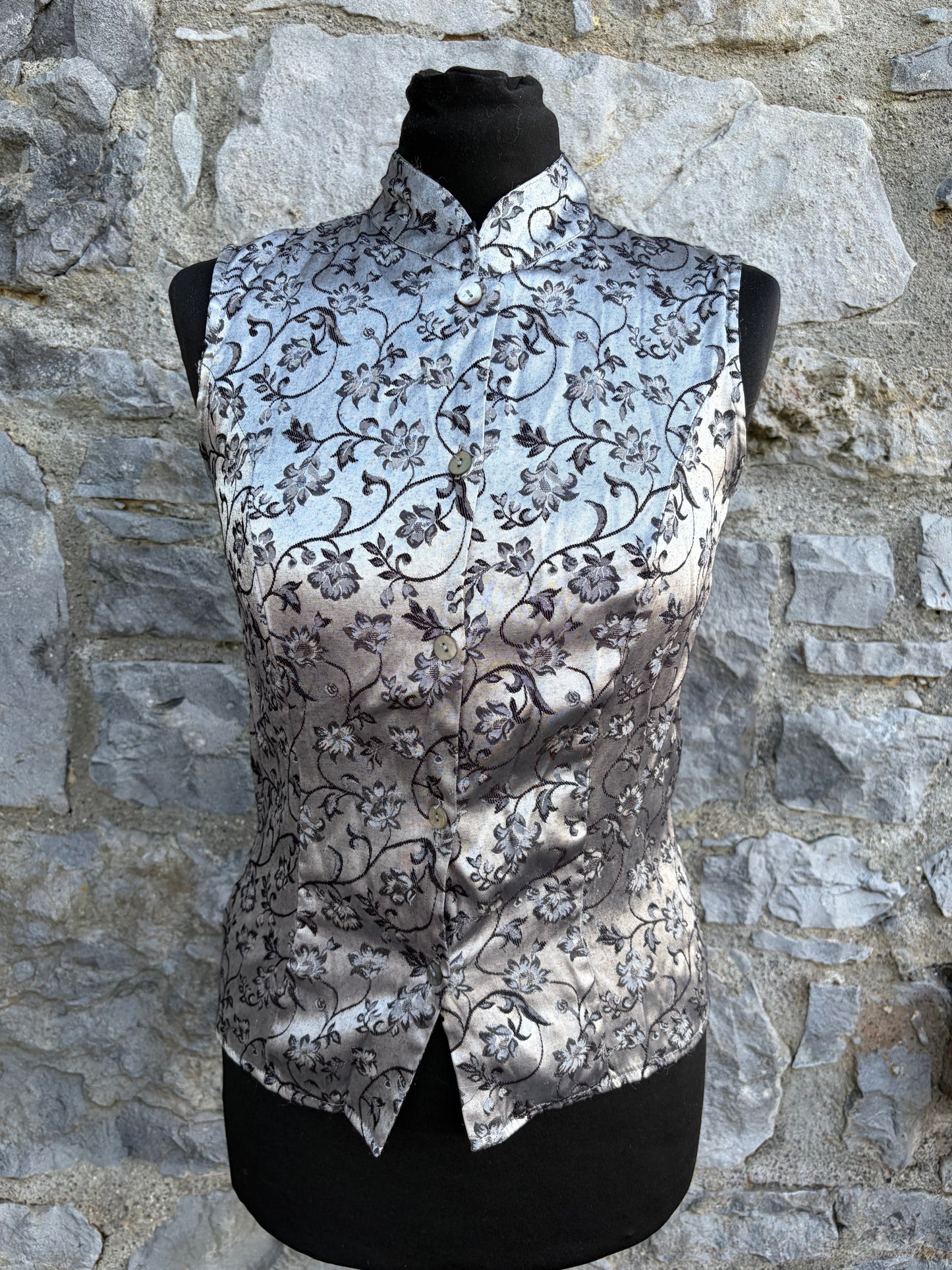90s silver floral top uk 6