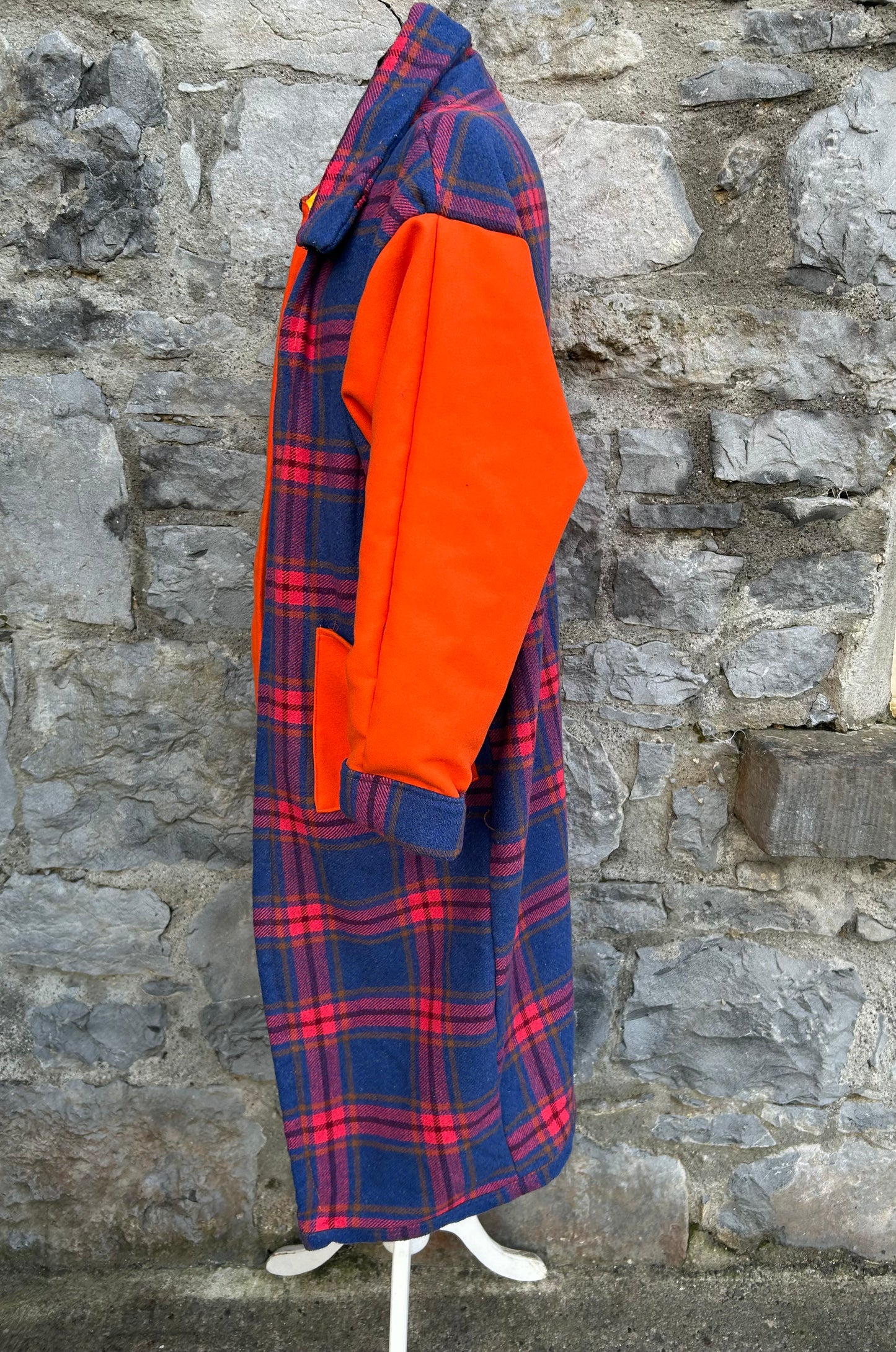 Orange&blue check long coat uk 12-14