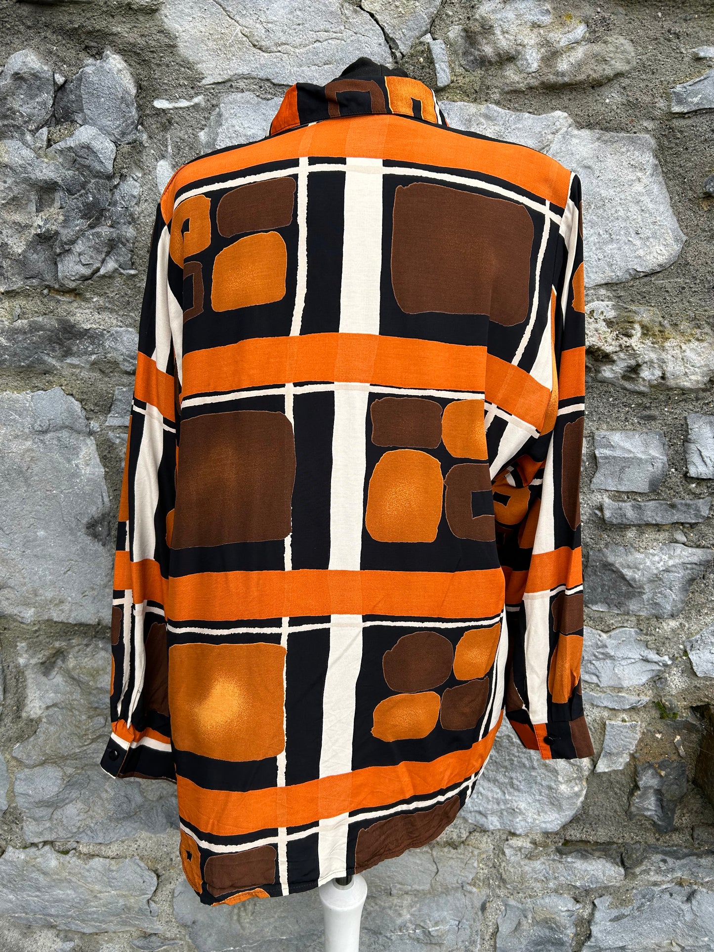 80s brown geometric shirt uk 12-14