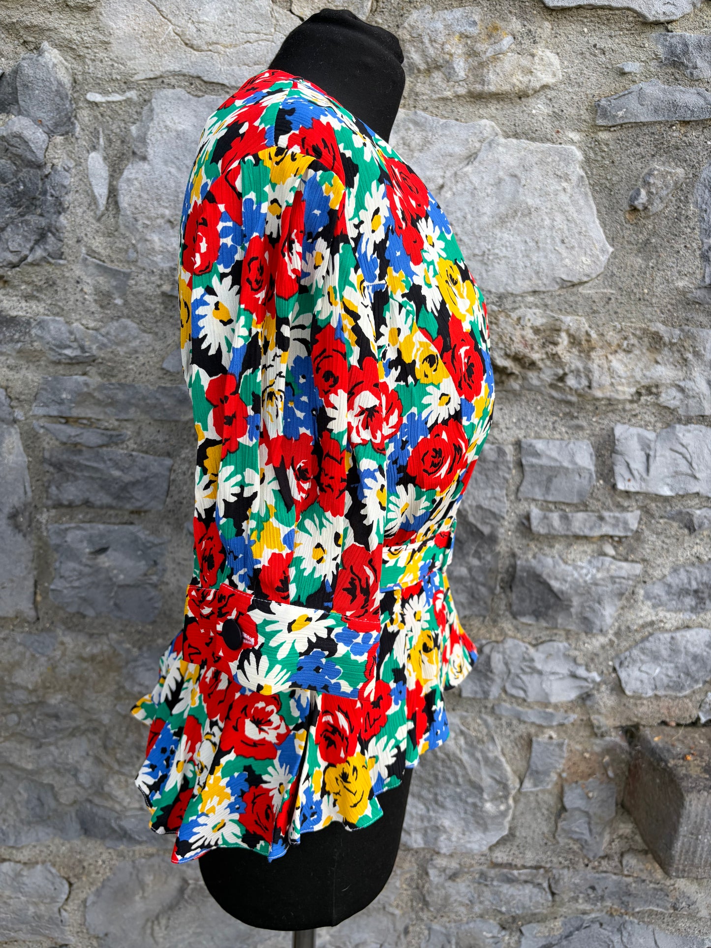 80s colourful flowers blouse uk 12