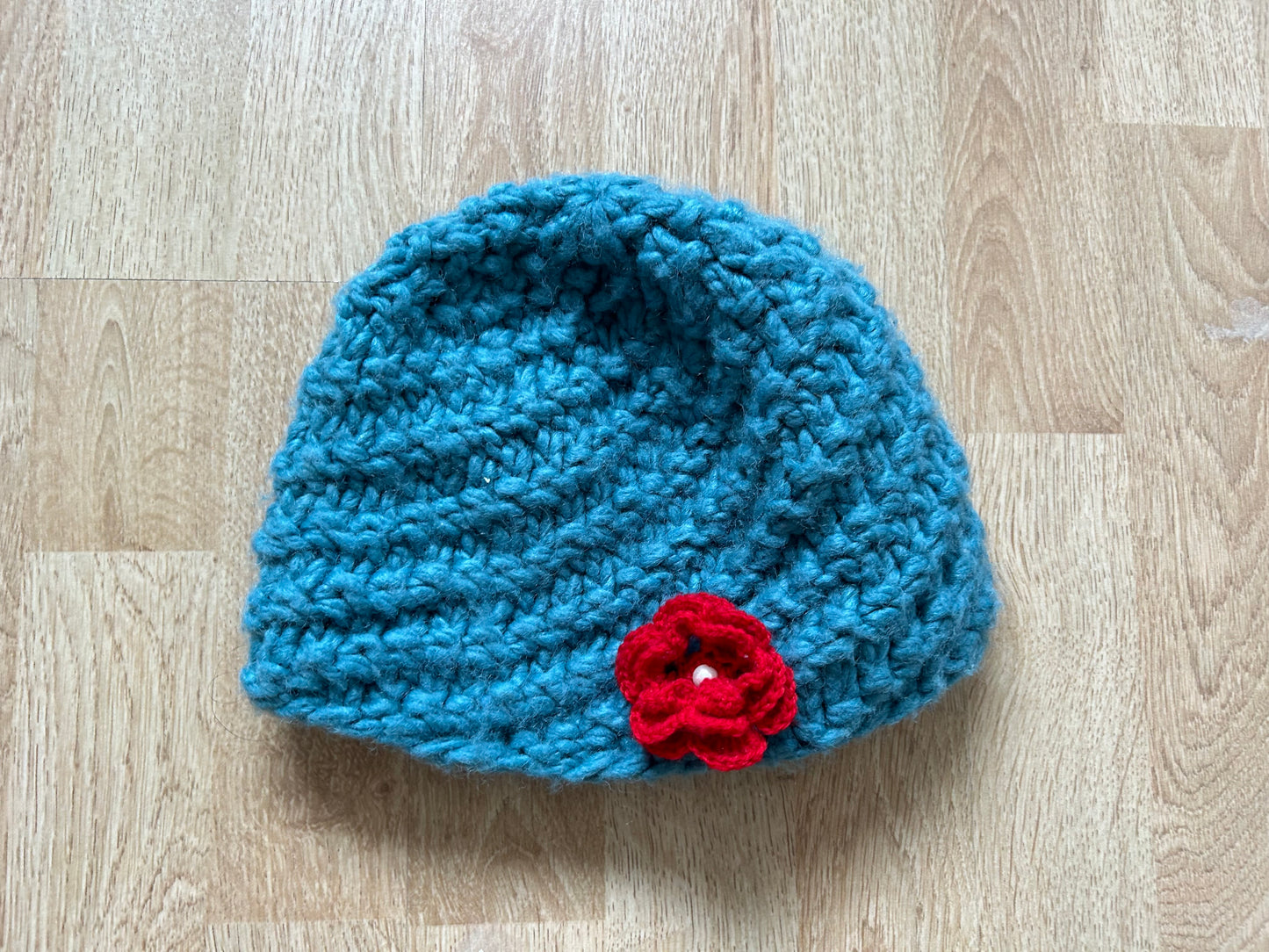 Teal&red flower hat  5-12y (110-152cm)