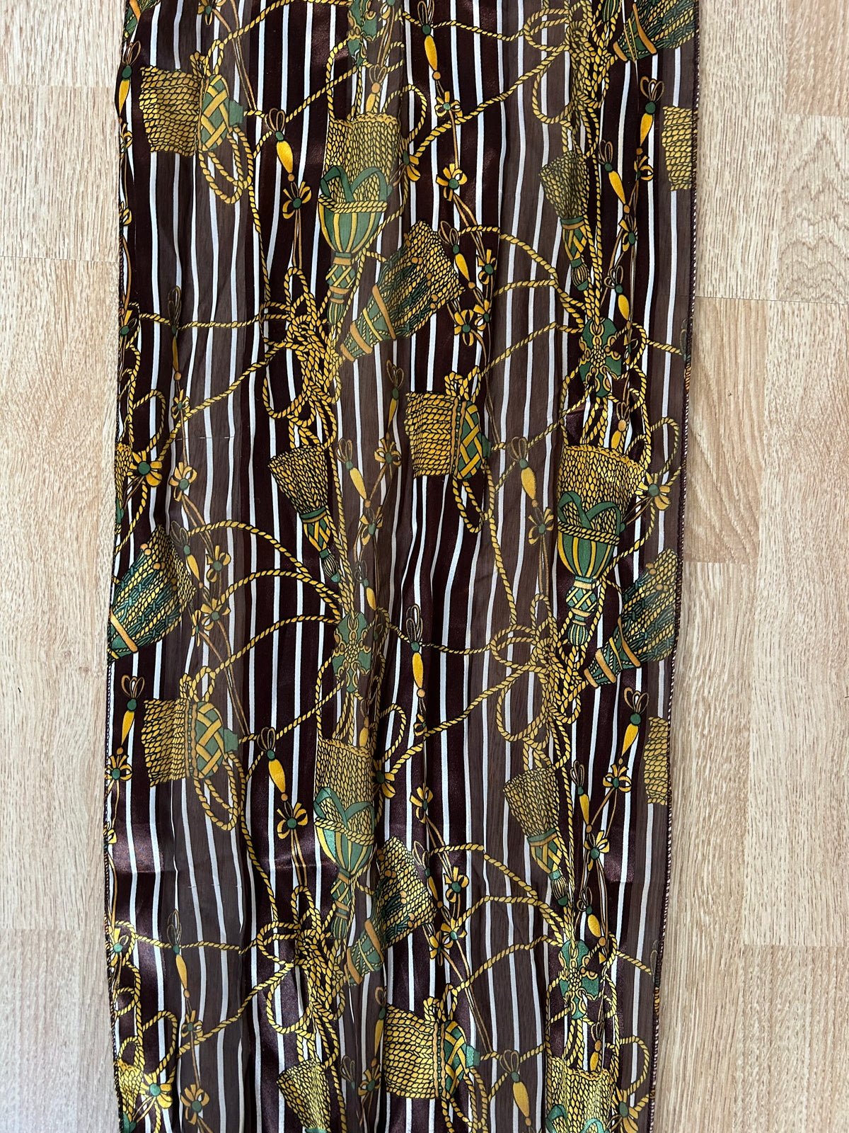 Brown stripy and tassel scarf