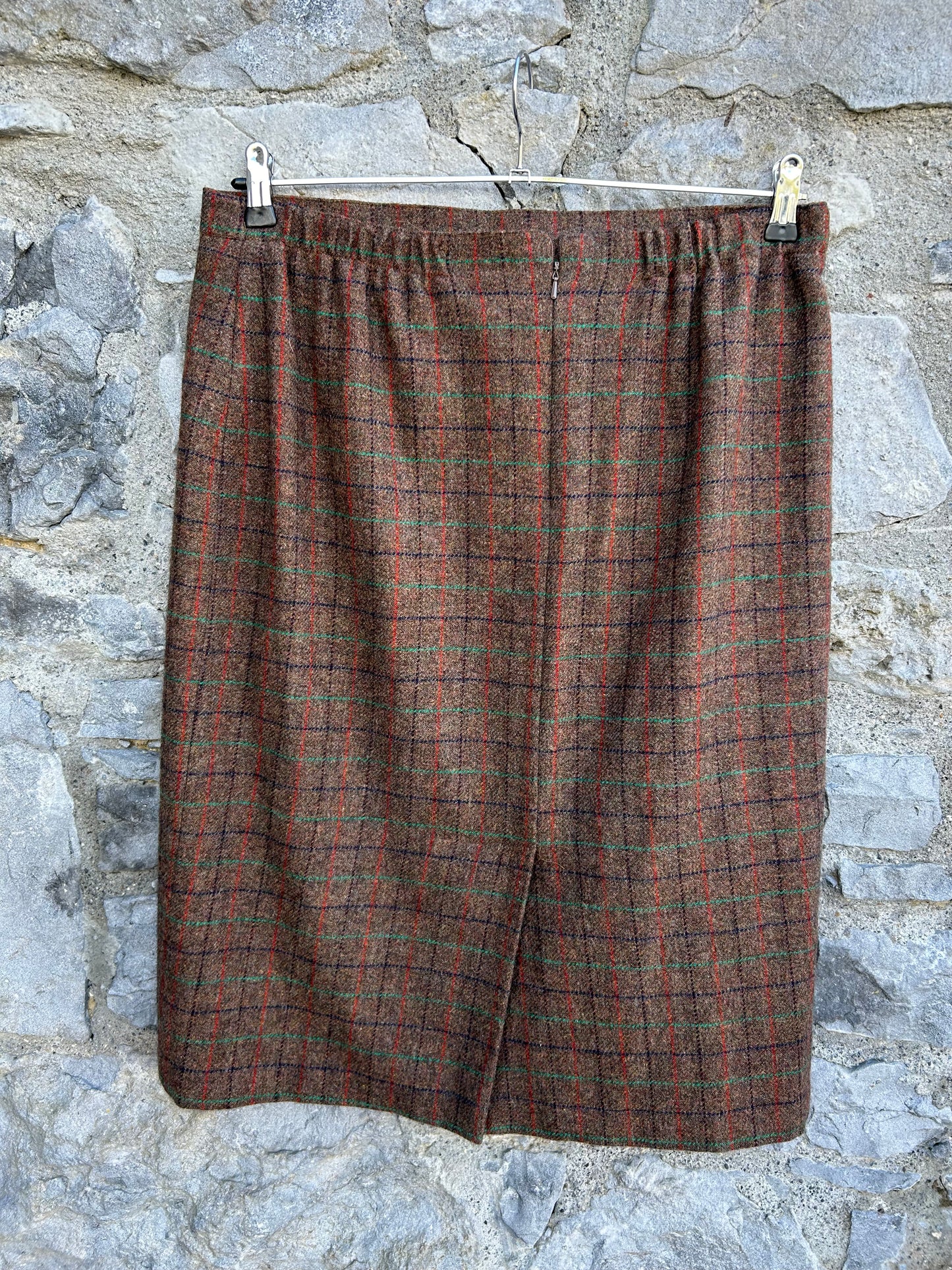 90s brown check woolly skirt uk 14-16