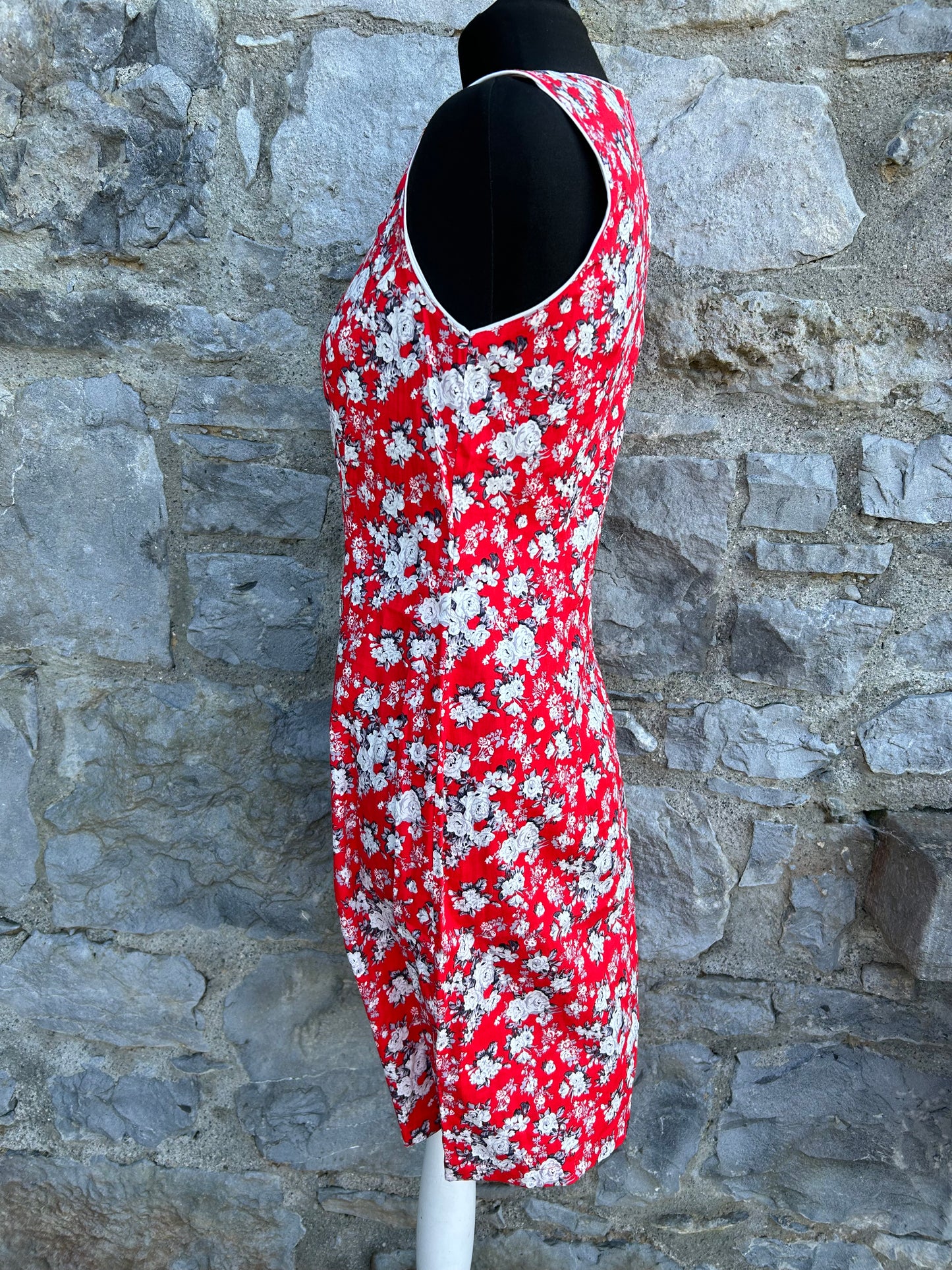 90s red floral dress uk 8