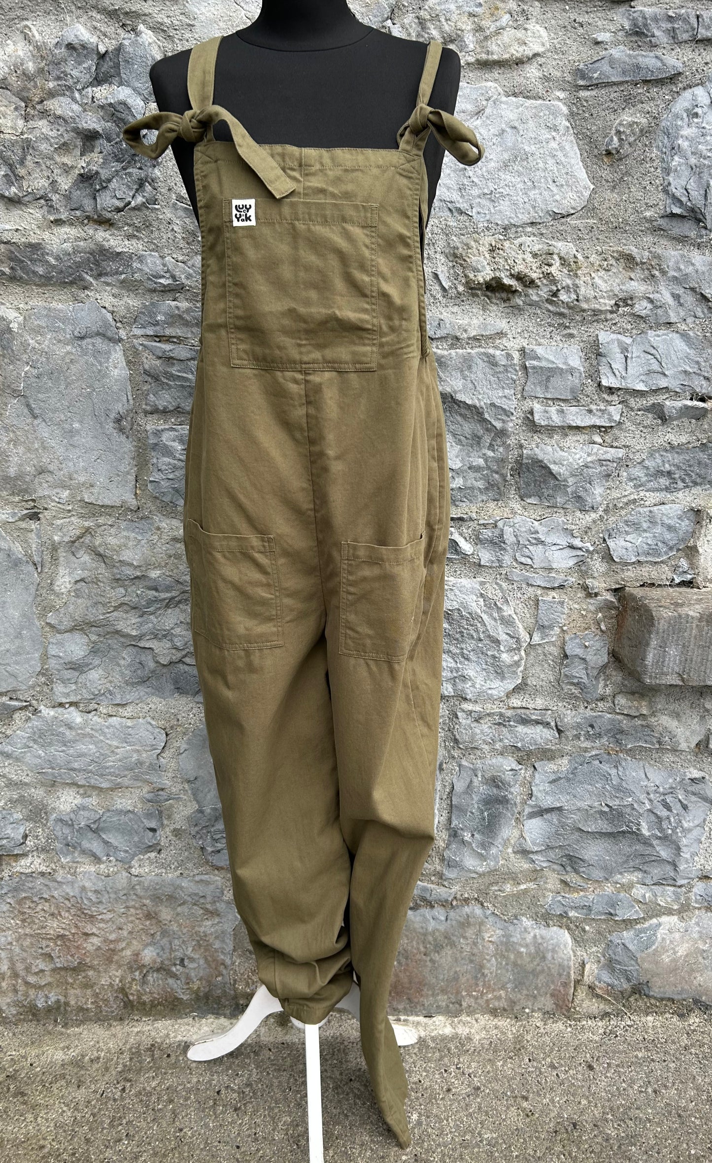 Cotton Dungarees in Dark Olive uk 12
