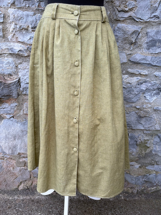 80s khaki button up skirt uk 8-10
