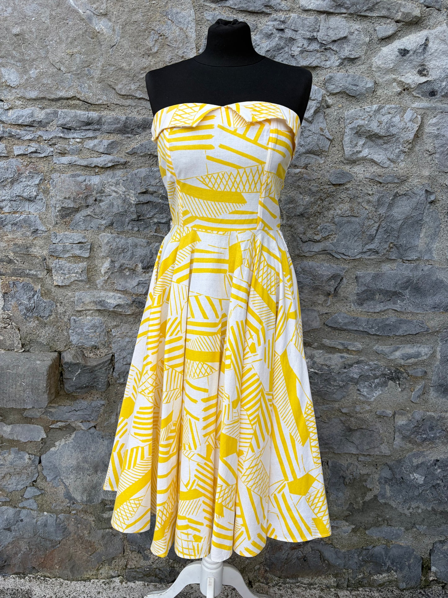 80s yellow abstract dress uk 8