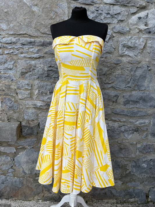 80s yellow abstract dress uk 8
