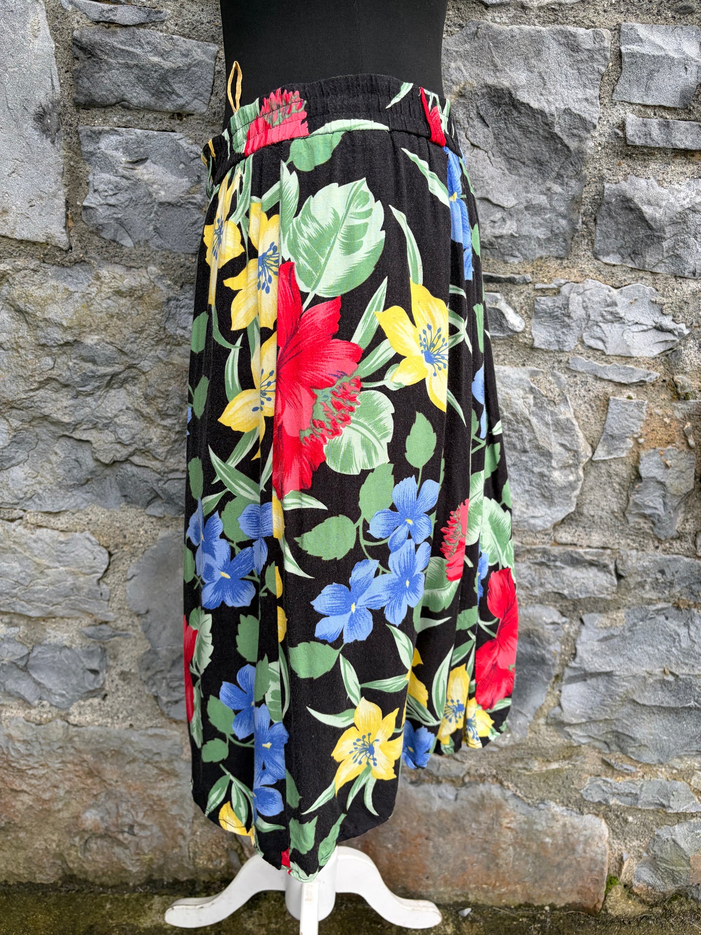 80s blue&yellow flowers skirt uk 10-12