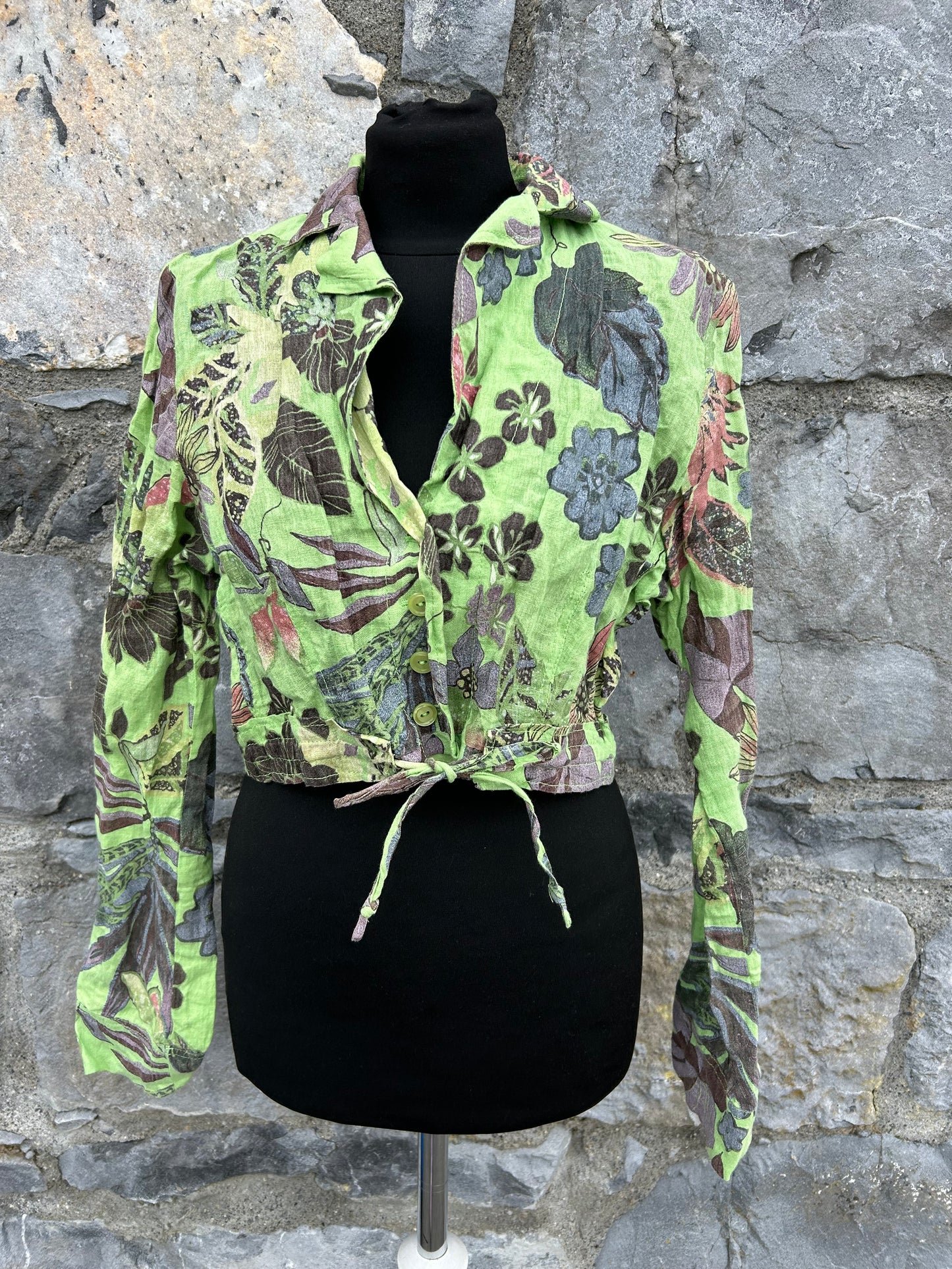 Green botanic print cropped shirt uk 10-12