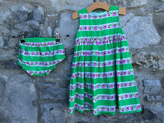 Floral stripes green dress&bloomers 18-24m (86-92cm)