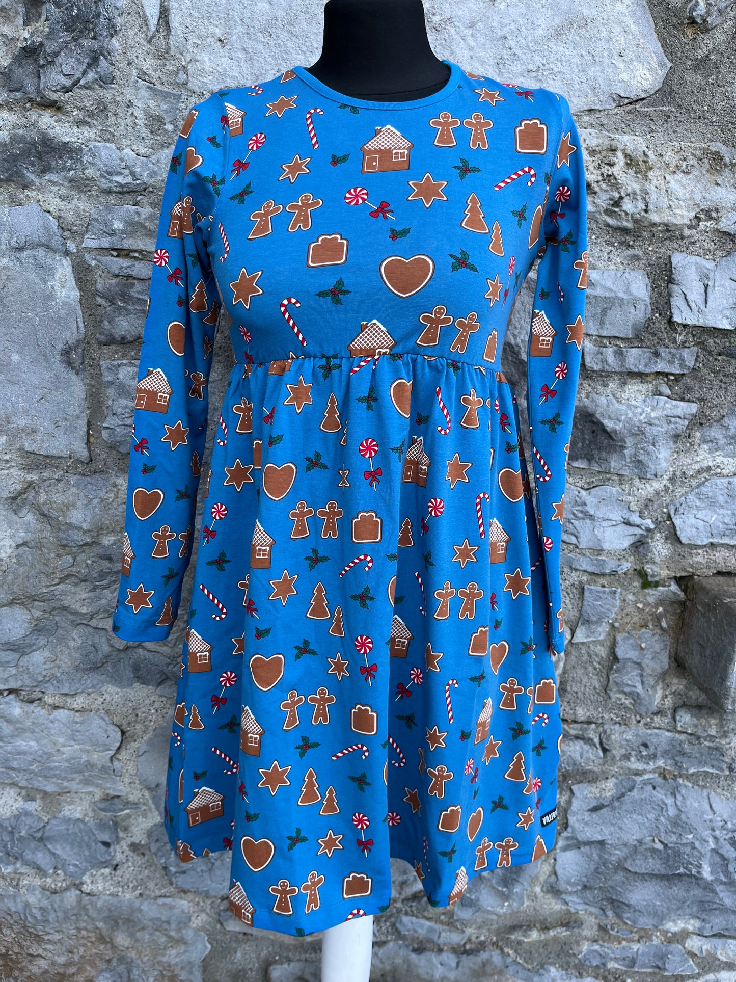 Gingerbread flared blue dress   11y (146cm)