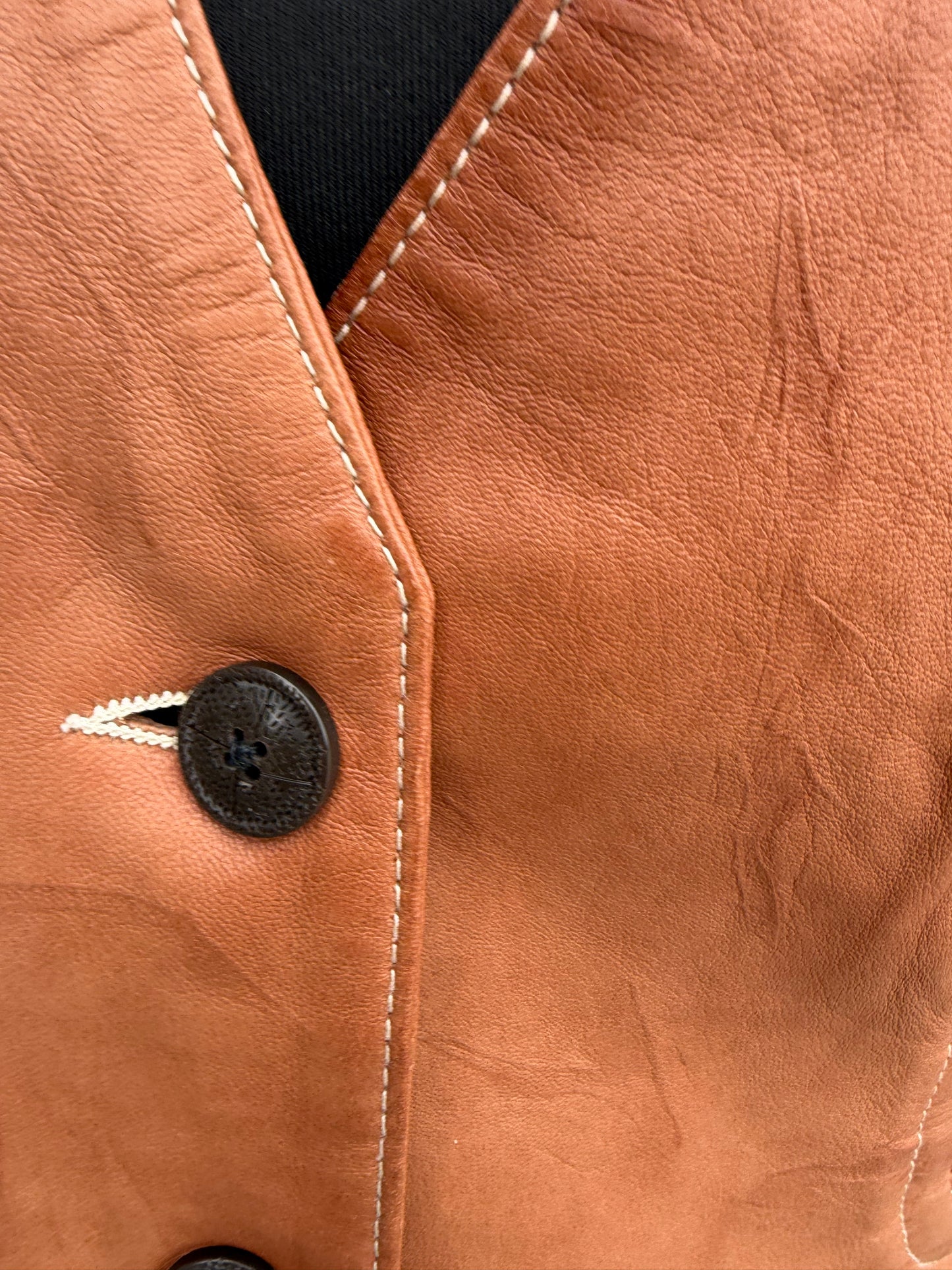80s brown leather waistcoat Small