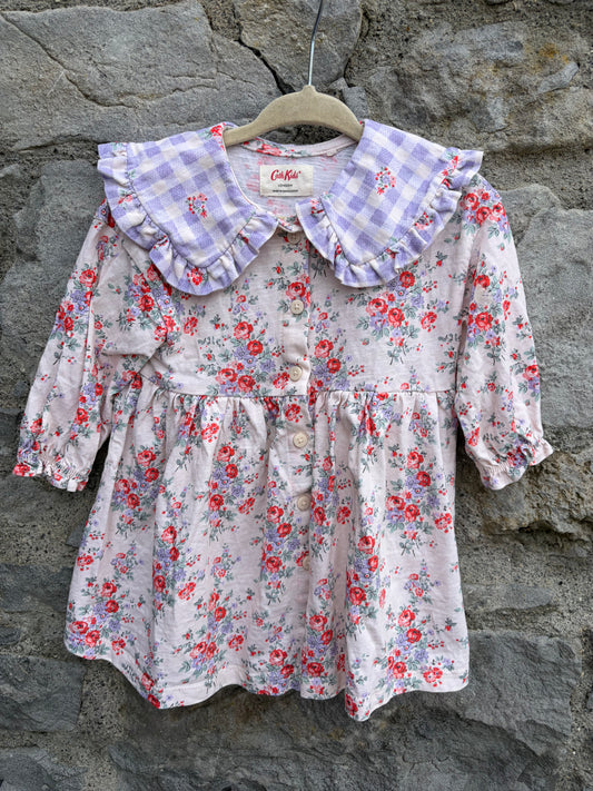 Pink floral collared dress  6-9m (68-74cm)