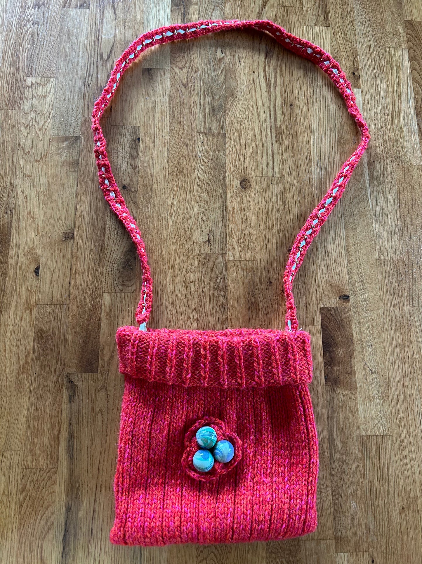 Handmade red&bead bag