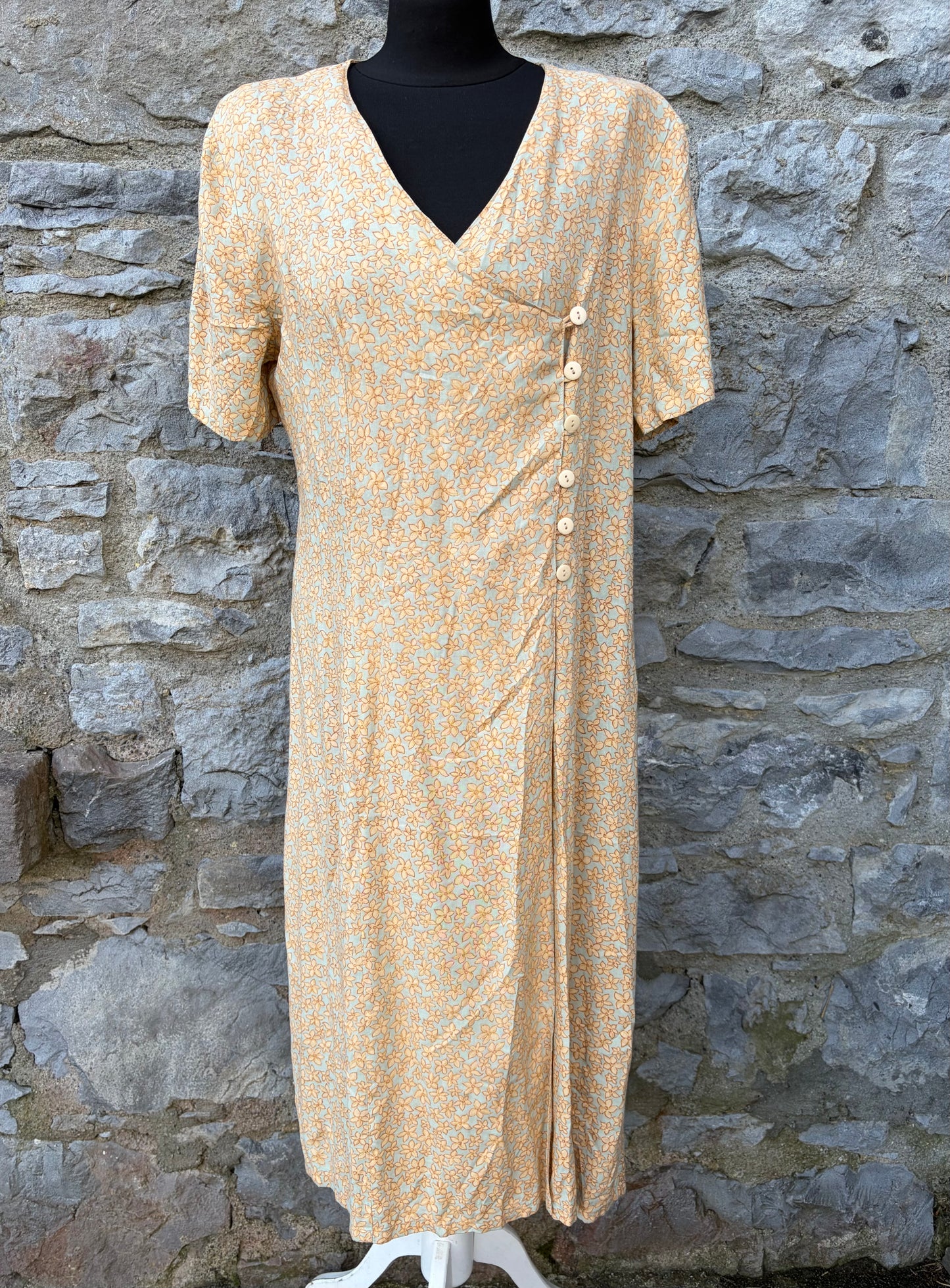 90s beige flowers wrap dress uk 14