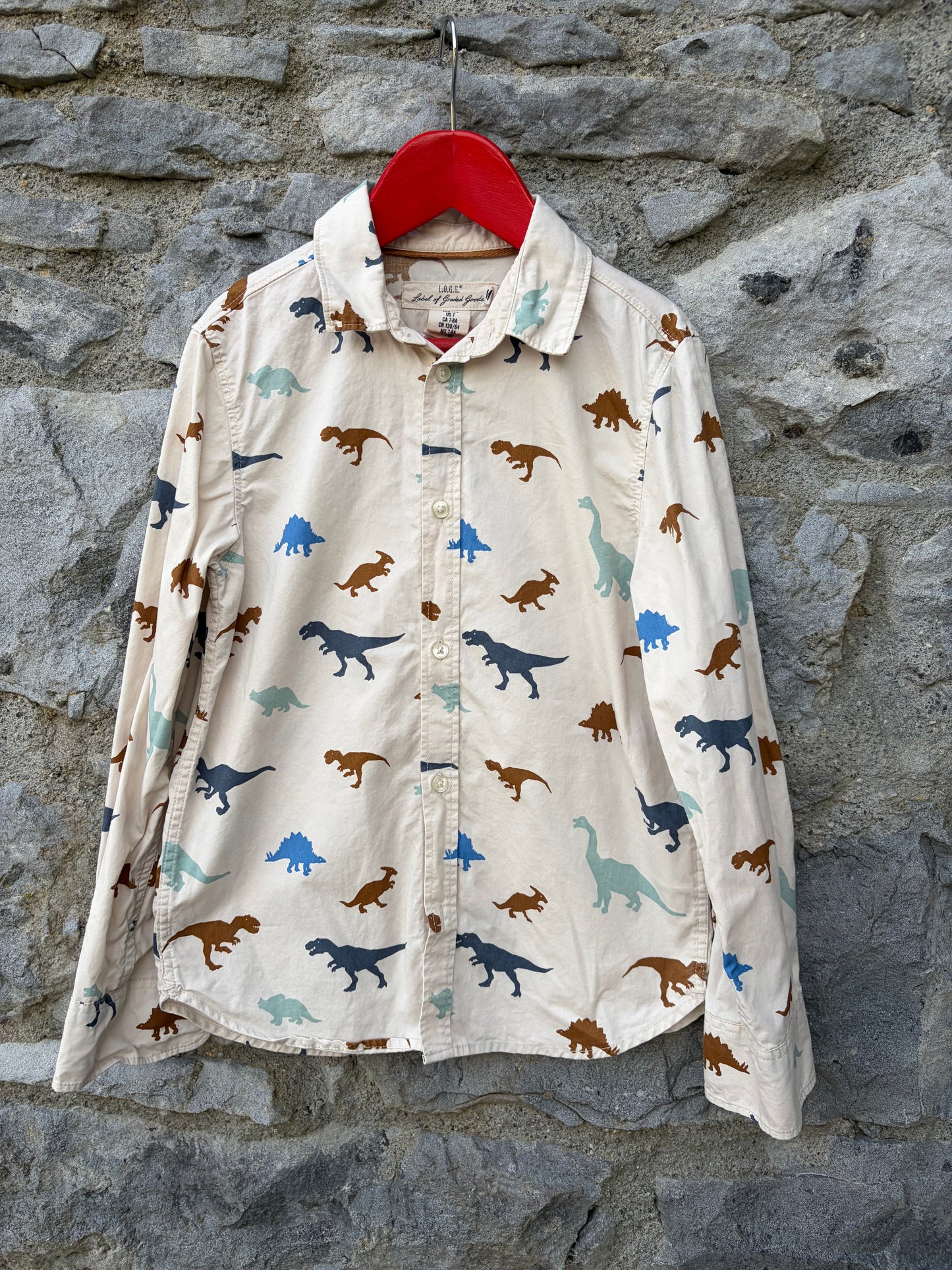 Dinosaurs beige shirt  7-8y (122-128cm)
