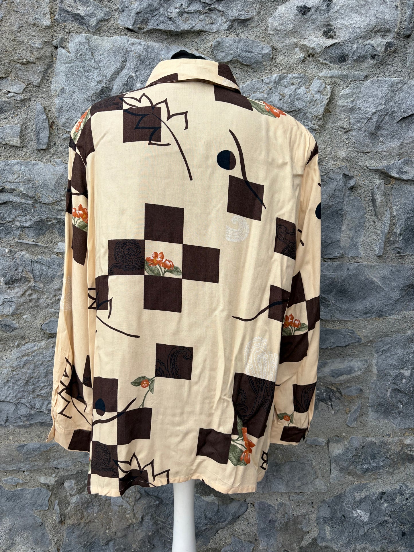 90s beige&black geometric shirt uk 18-22