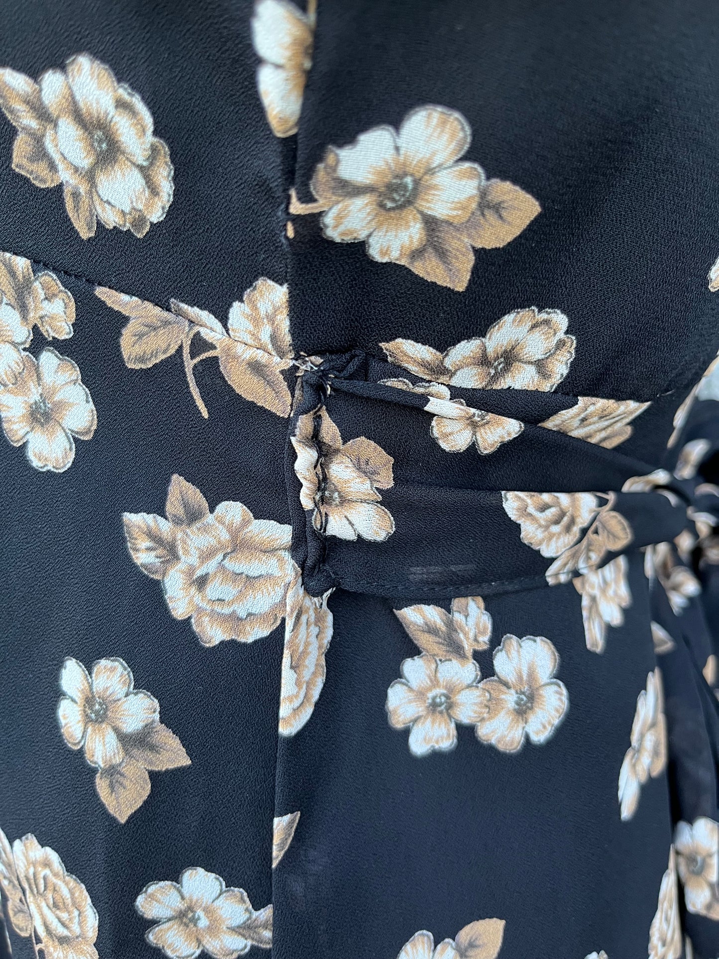 90s brown flowers black dress uk 6-8