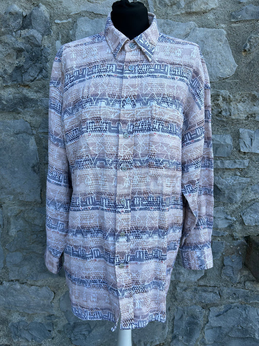 90s grey&beige Aztec print shirt Large