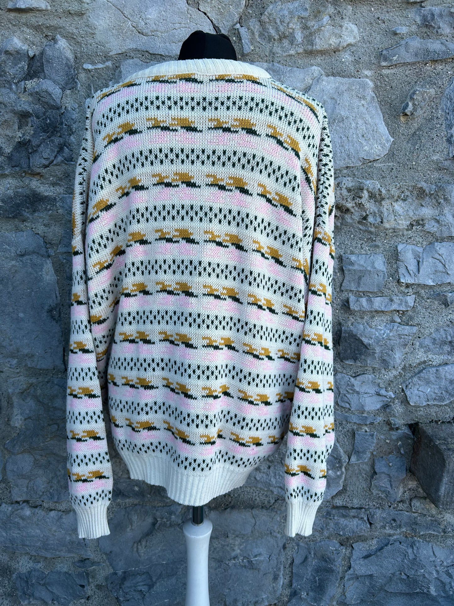 80s Pink&green panel jumper Large