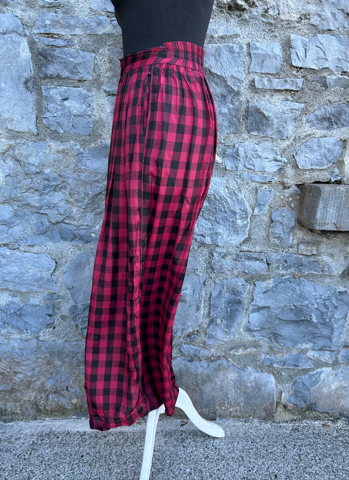 80s red&black check button up skirt uk 6